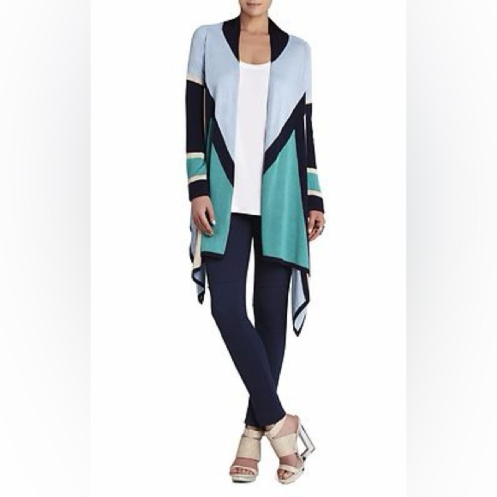 BCBGMaxAzria Color-Blocked Cardigan Wrap – Sea Green Combo (XXS)